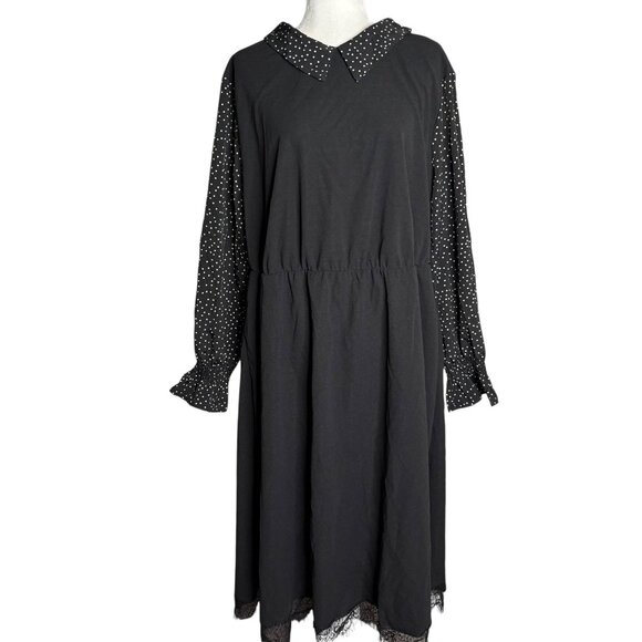 BloomChic Midi Dress Polka Dot Sleeves Size 22 24 Black Elastic Waist Pockets - Picture 2 of 7